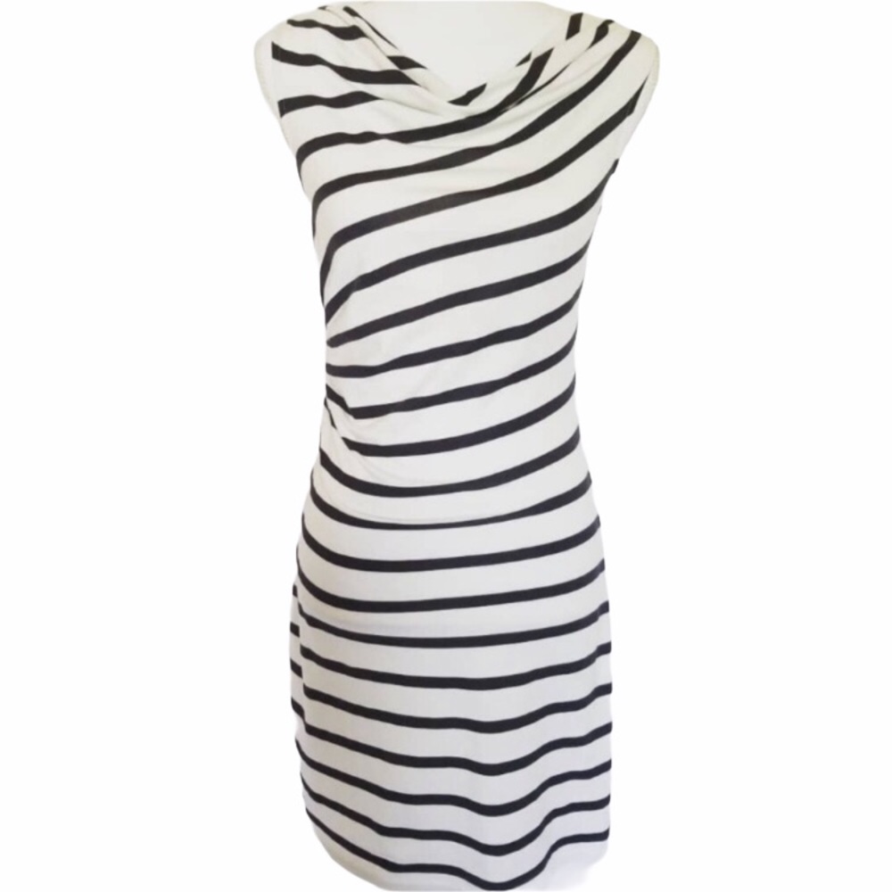 Loft Navy Blue and White Striped Dress